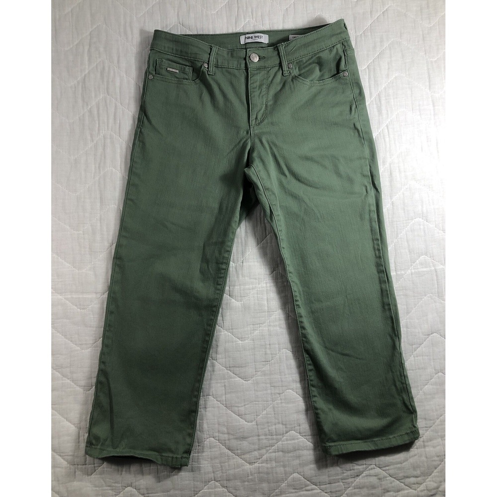 Nine West Chrystie Capri Jeans Women 6 Green Stretch Cropped Pants Olive